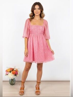 Abercrombie & Fitch Patterned Emerson Angel Sleeve Mini Dress Size S Tall Pink